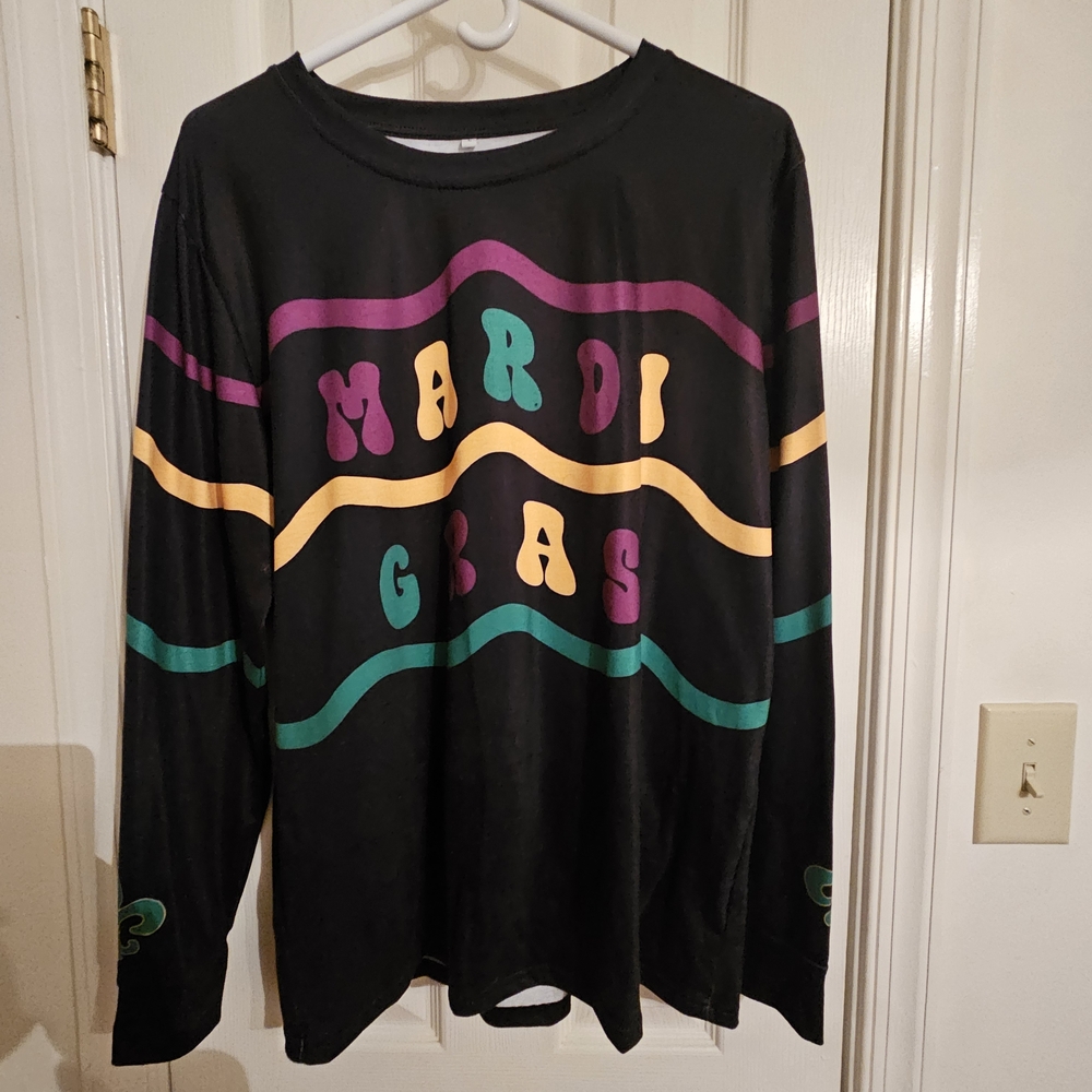 Mardi Gras Long Sleeve Shirt - Black with Multicolor Accents